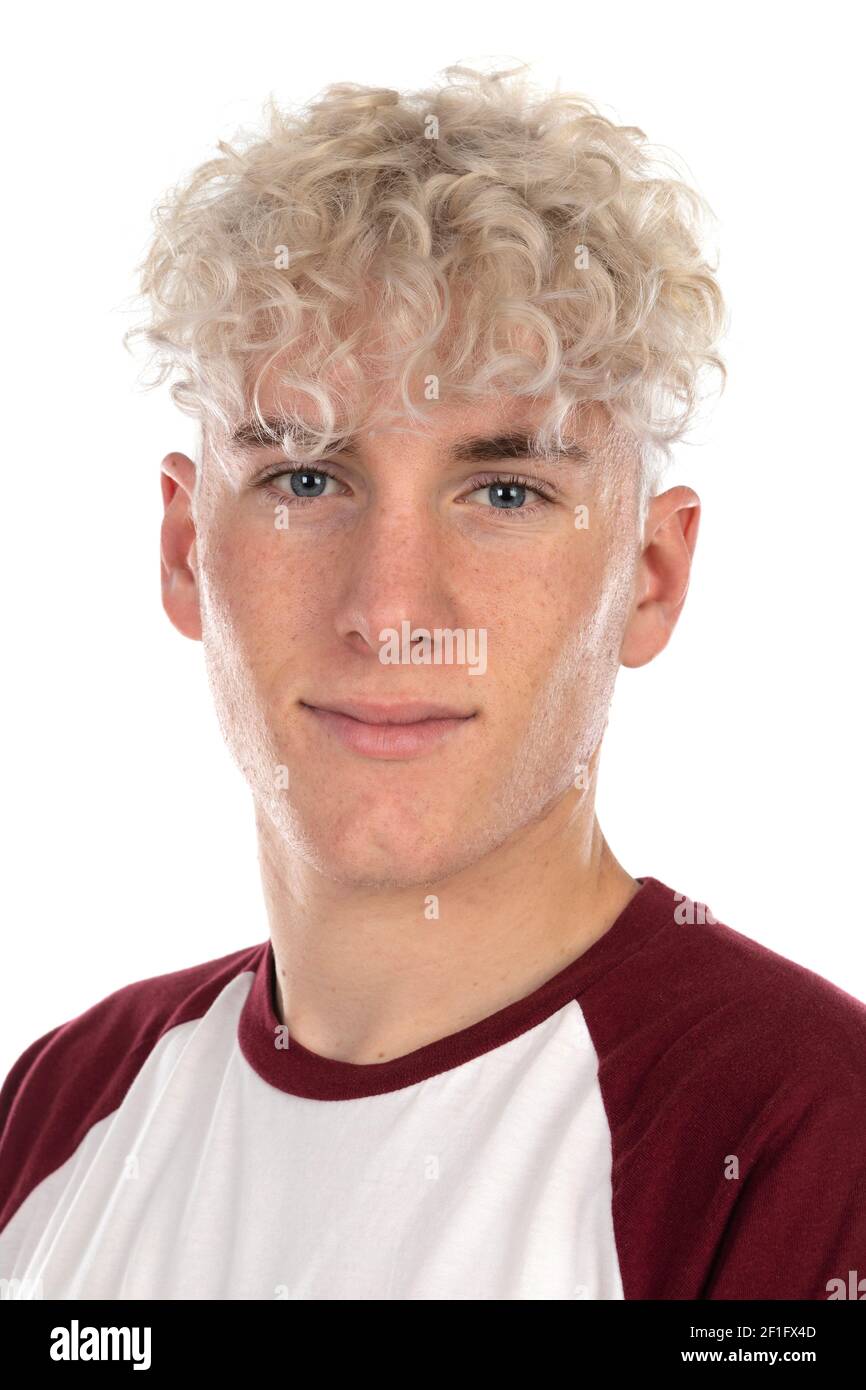 Cool blond guy with curly hair isolated on a white background Stock Photo -  Alamy