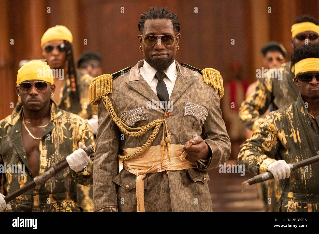 Coming 2 America (2021) directed by Craig Brewer and starring Wesley Snipes as General Izzi in this sequel to the 1988 Coming to America. Stock Photo