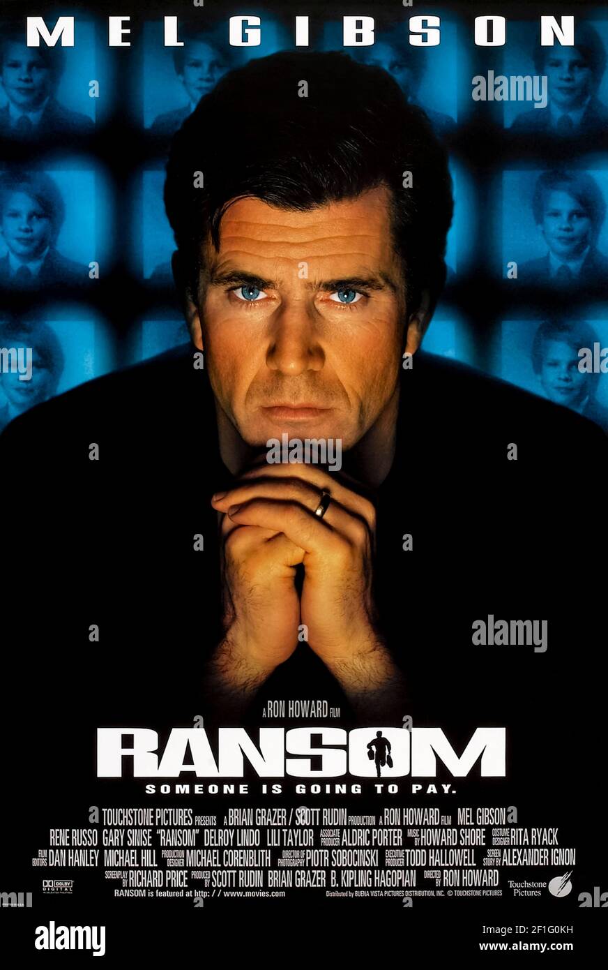 Ransom (1996) directed by Ron Howard and starring Mel Gibson, Gary Sinise and Rene Russo. Multi-millionaire Tom Mullen's son is kidnapped, but after initially agreeing to pay the ransom Mullen then decides to use the ransom money as a bounty. Stock Photo