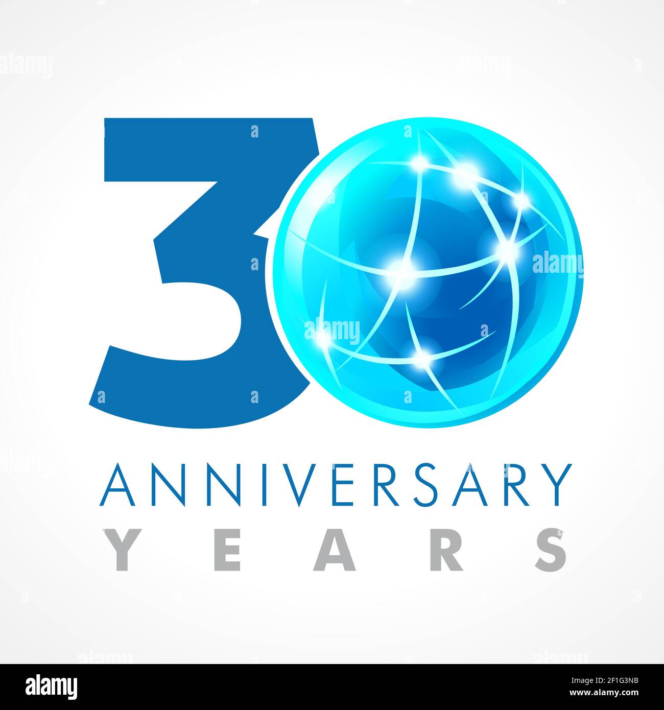 30th anniversary numbers. 30 years old logotype. Bright