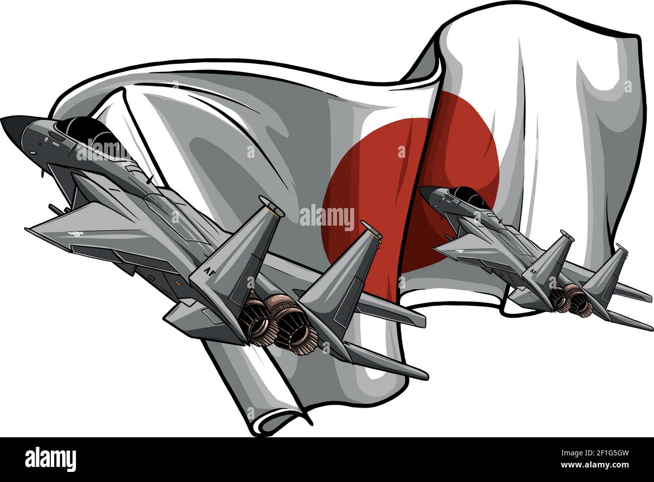 Military fighter jets with japan flag vector Stock Vector