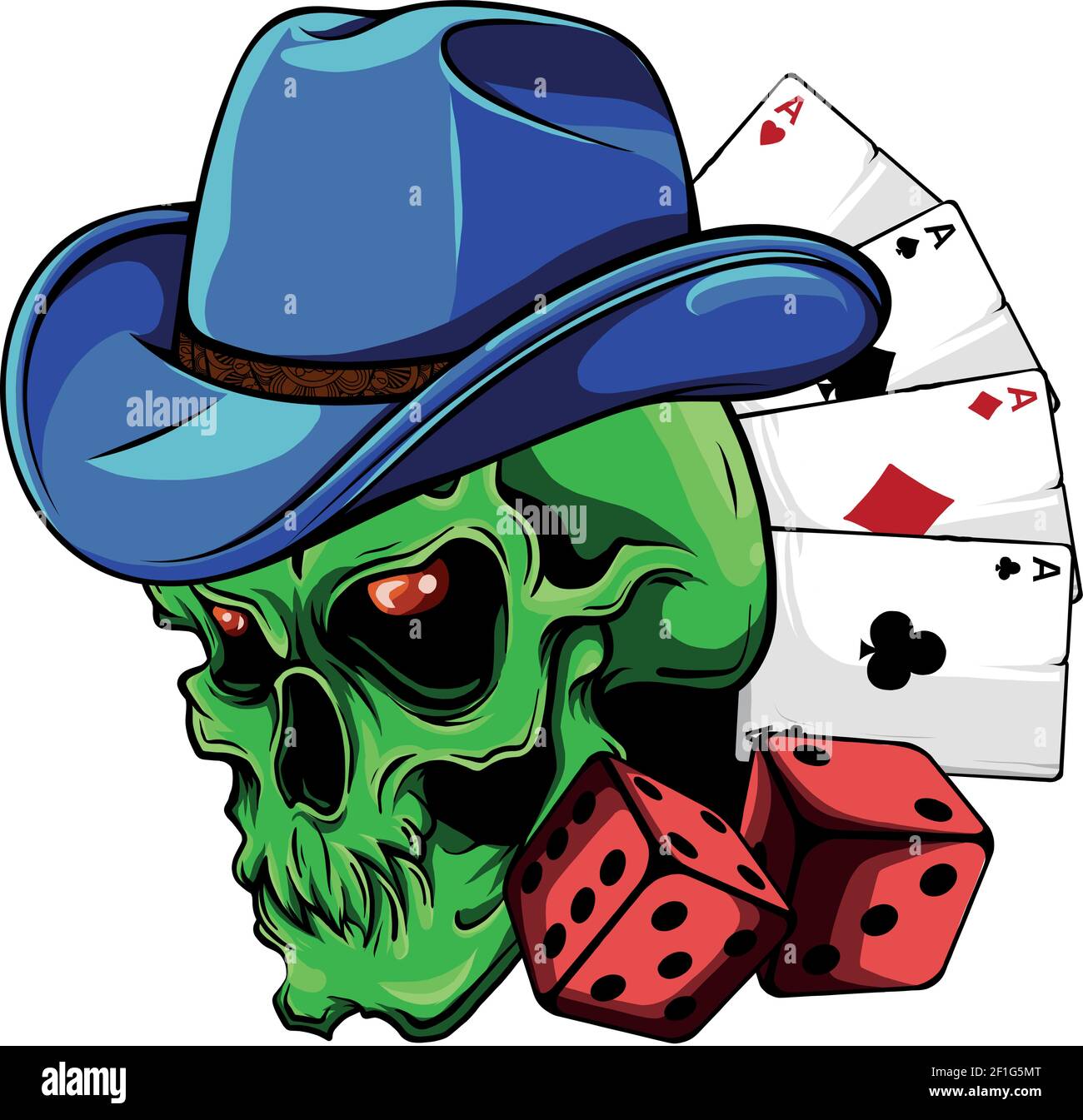 cowboy skull with poker ace and dice Stock Vector