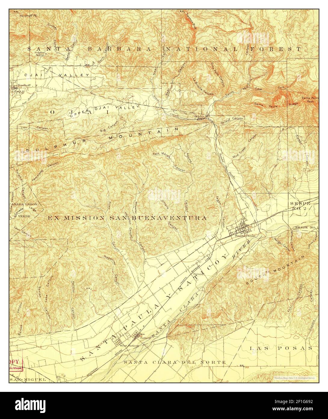 Santa Paula, California, map 1903, 1:62500, United States of America by Timeless Maps, data U.S. Geological Survey Stock Photo