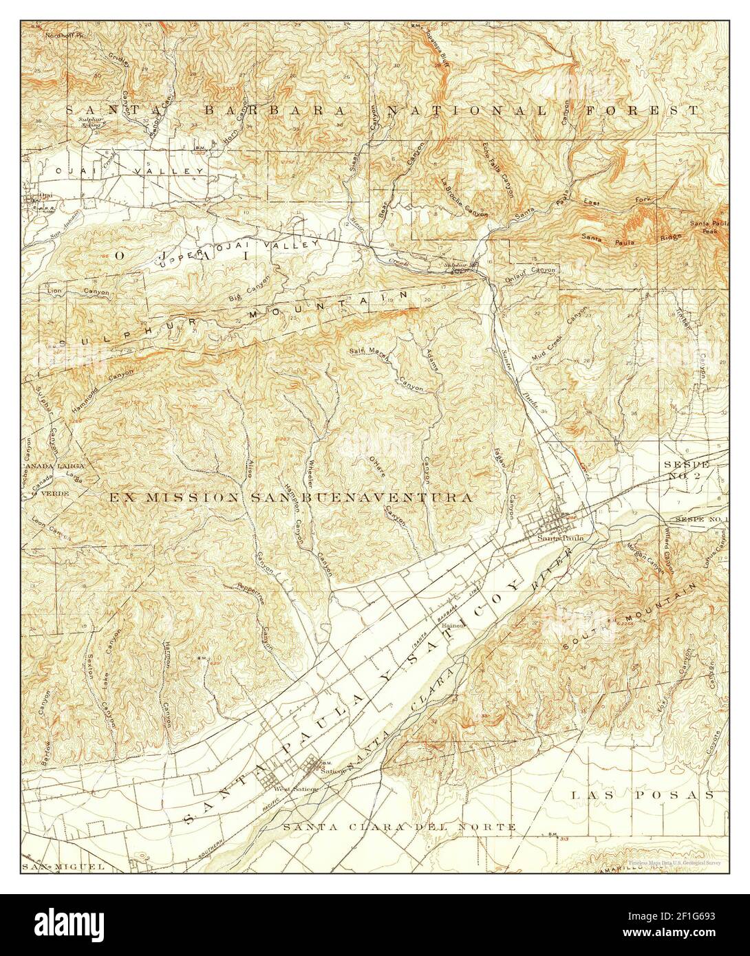 Santa Paula, California, map 1903, 1:62500, United States of America by Timeless Maps, data U.S. Geological Survey Stock Photo