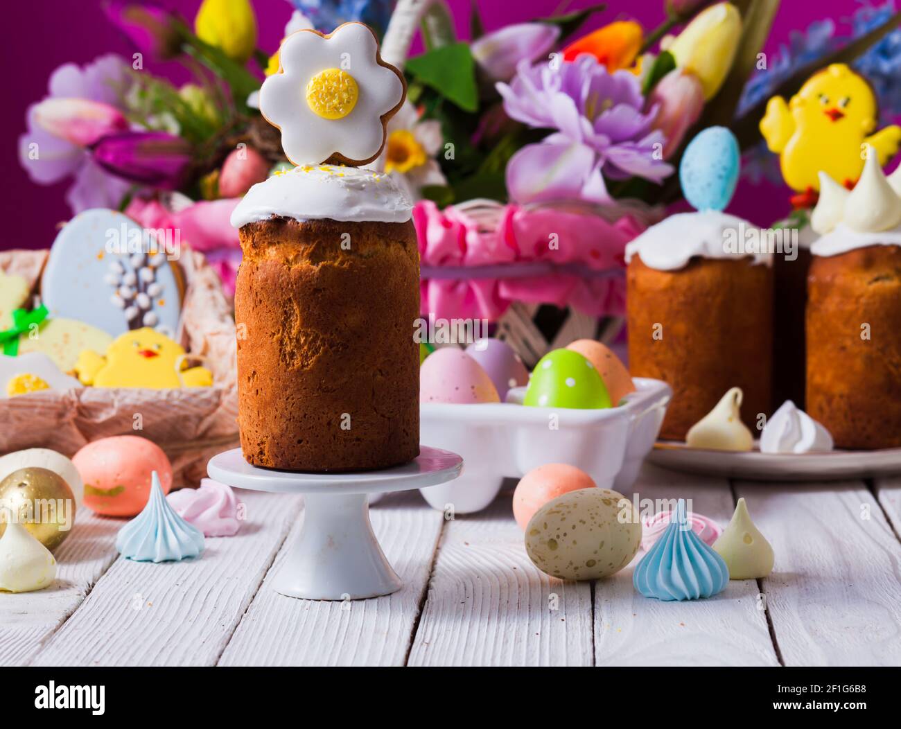 Close-up small Easter breads with cute decoration on top Stock Photo