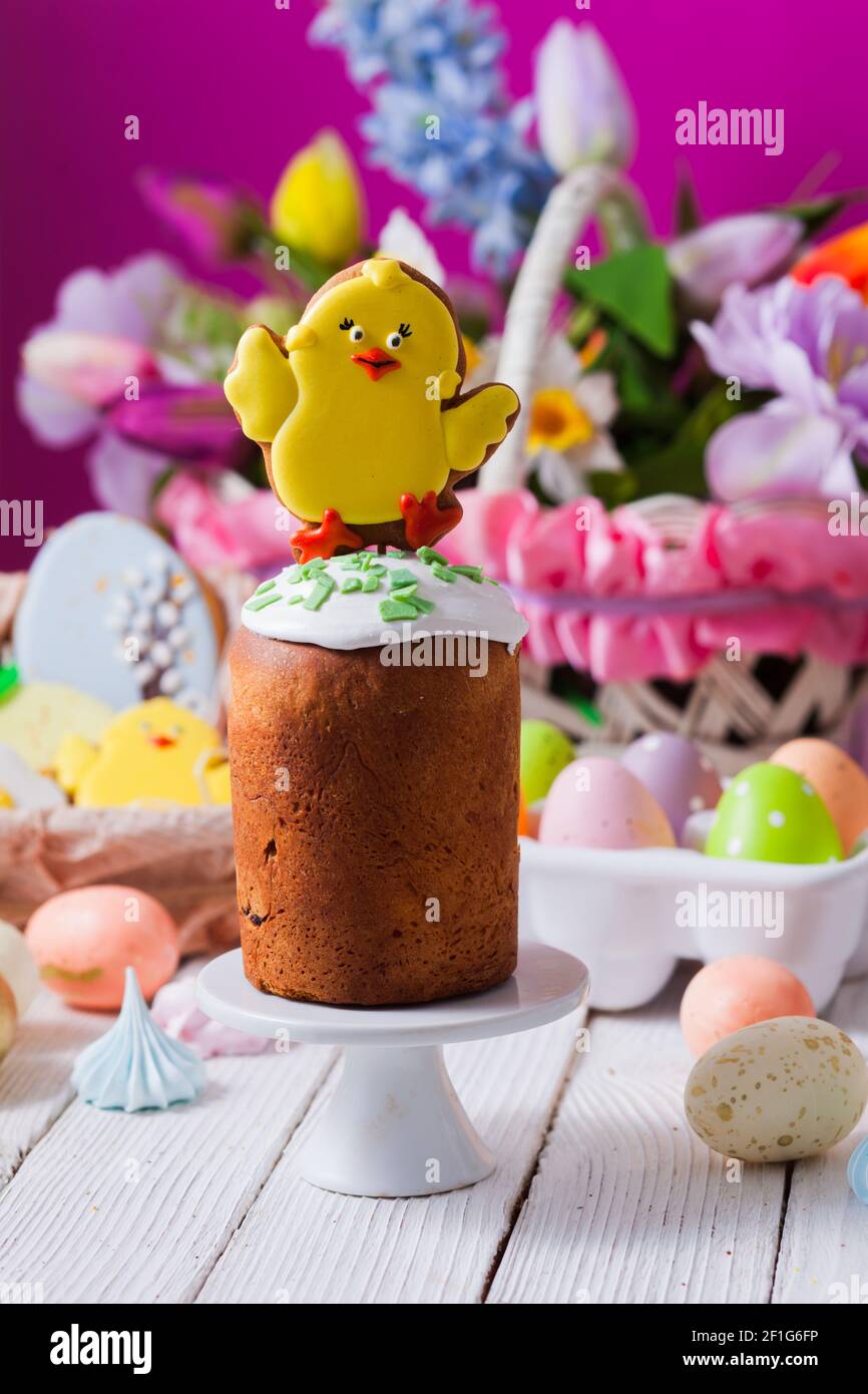 Close-up small Easter breads with cute decoration on top Stock Photo