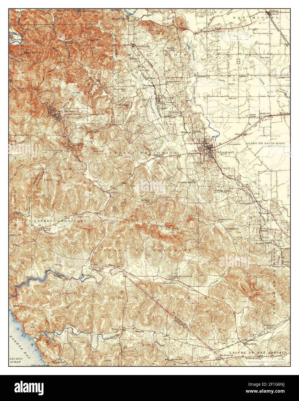 Sebastopol California Map 1942 162500 United States Of America By Timeless Maps Data Us 3037