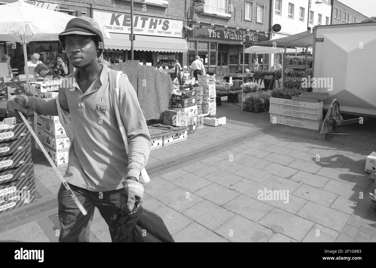 Kofi Boateng street cleaner in Borehamwood June 1999Kofi Boateng who faces deportation after not legitimise his immigration status Stock Photo