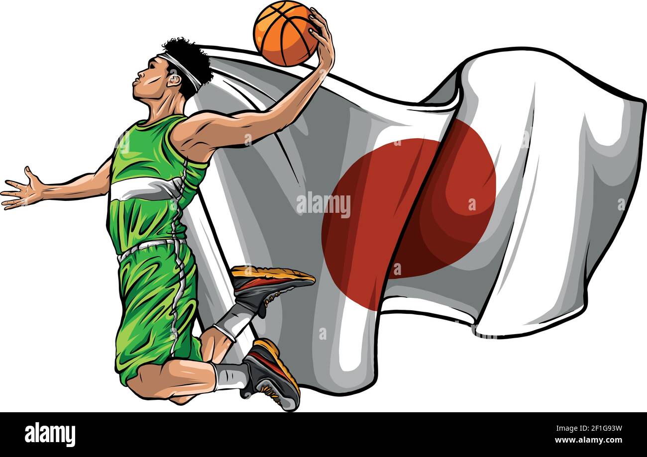 vector cartoon basketball player with japan flag Stock Vector