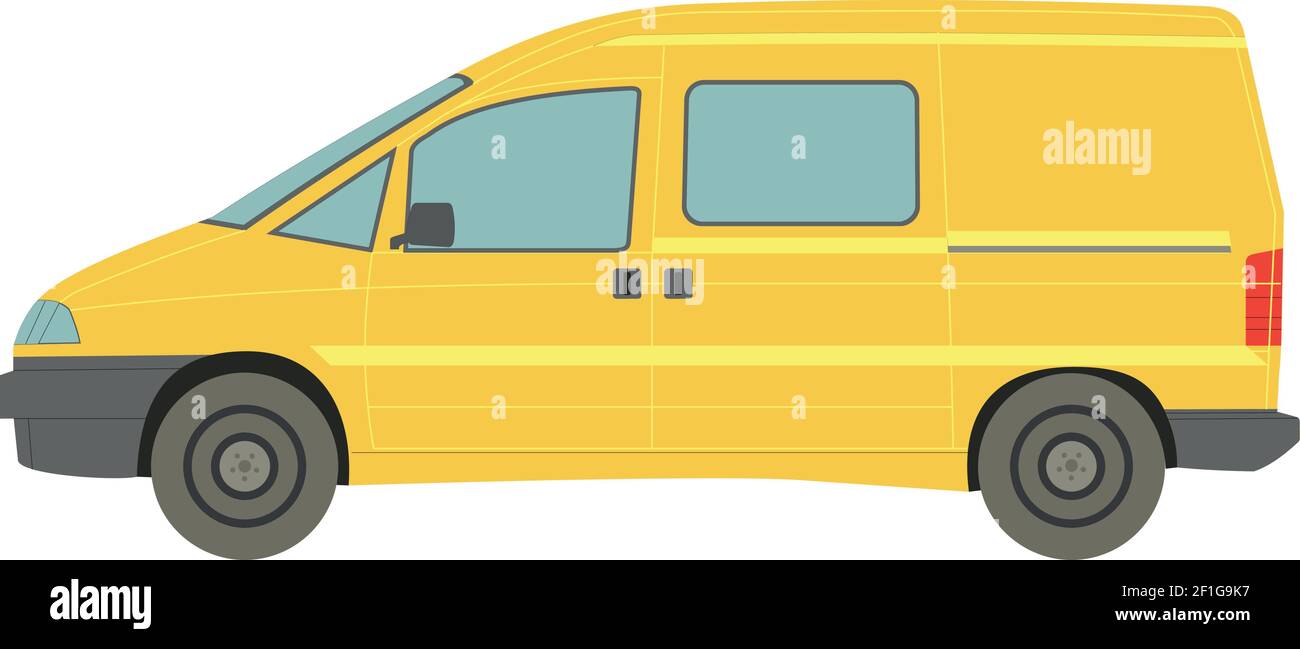 Big yellow minivan on white background - Vector illustration Stock Vector