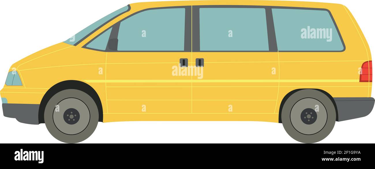 Big yellow minivan on white background - Vector illustration Stock Vector