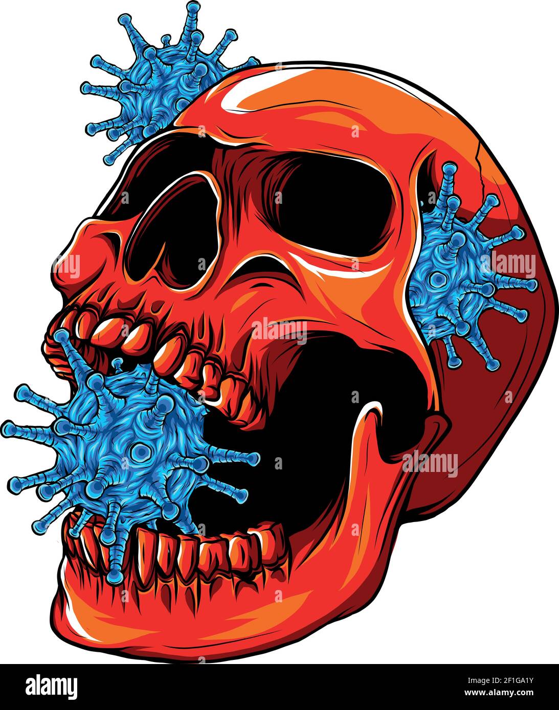 human skull with virus vector illustration design Stock Vector