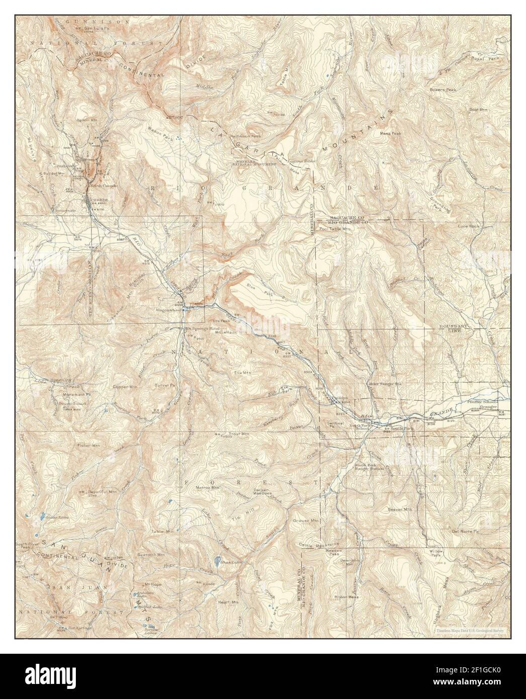 Creede, Colorado, map 1914, 1:125000, United States of America by Timeless Maps, data U.S. Geological Survey Stock Photo