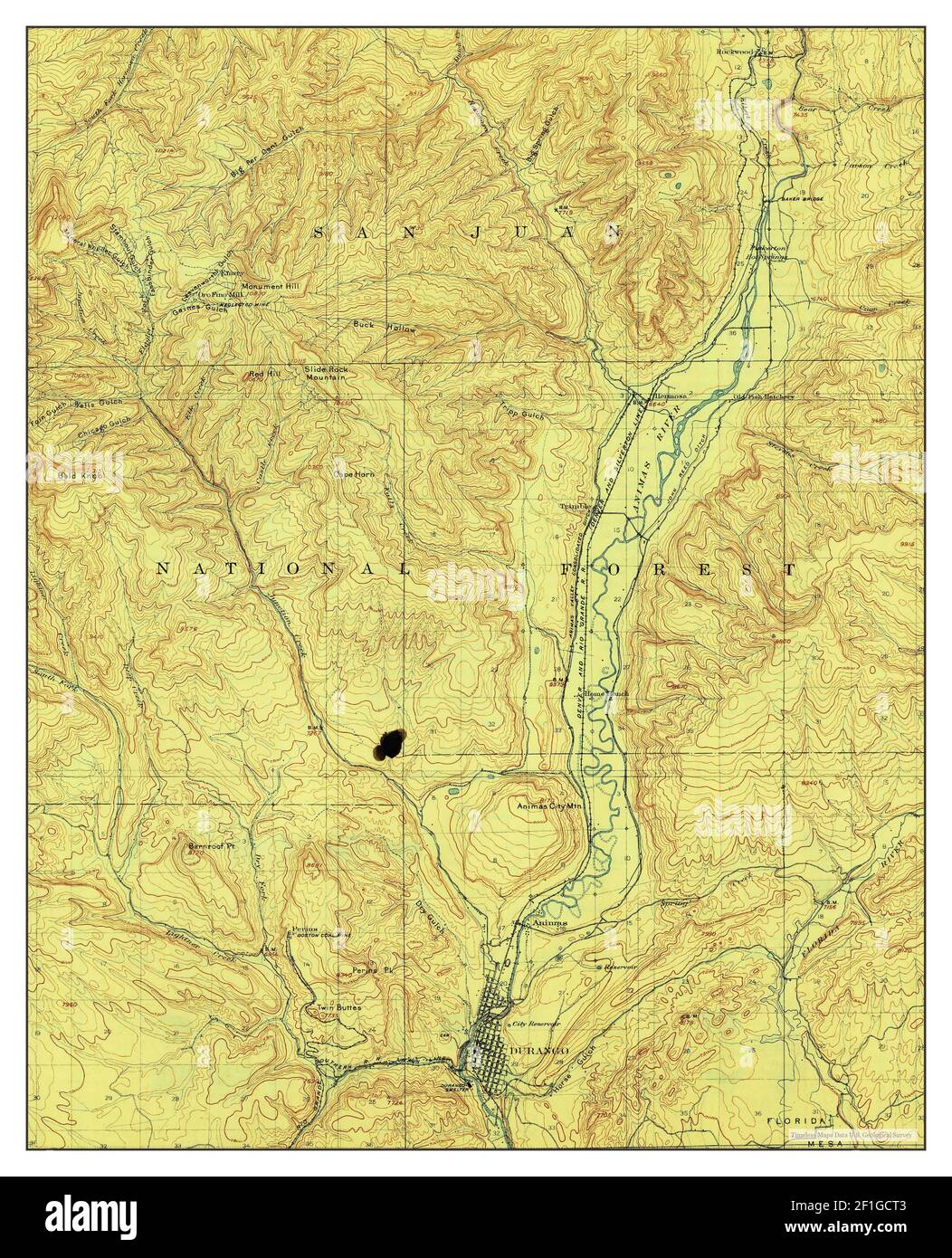 Durango, Colorado, map 1908, 162500, United States of America by Timeless Maps, data U.S
