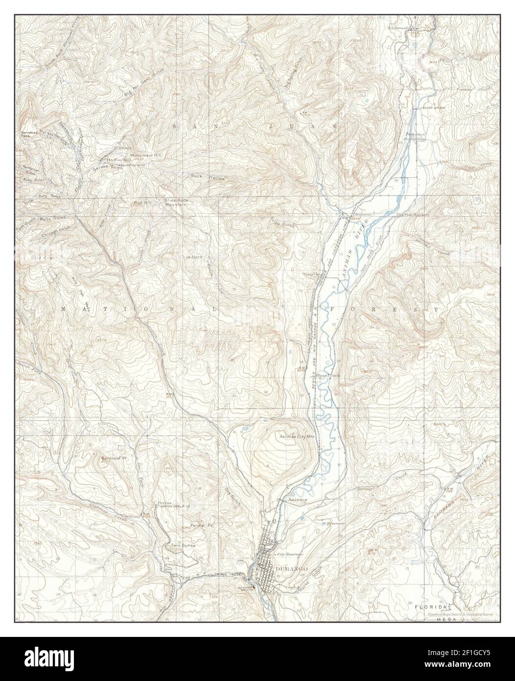 Durango, Colorado, map 1907, 162500, United States of America by Timeless Maps, data U.S