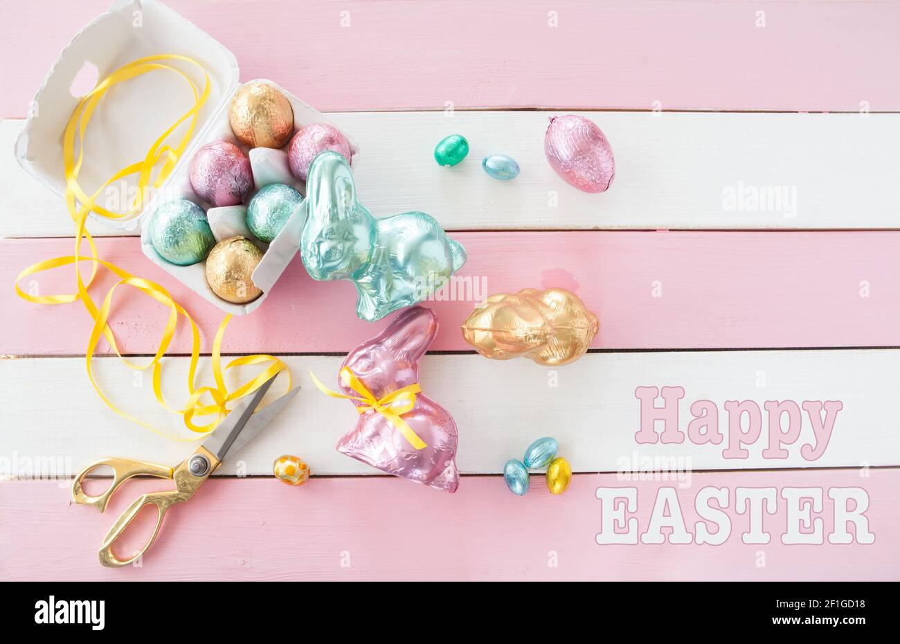 Colorful bunnies made from chocolate Stock Photo