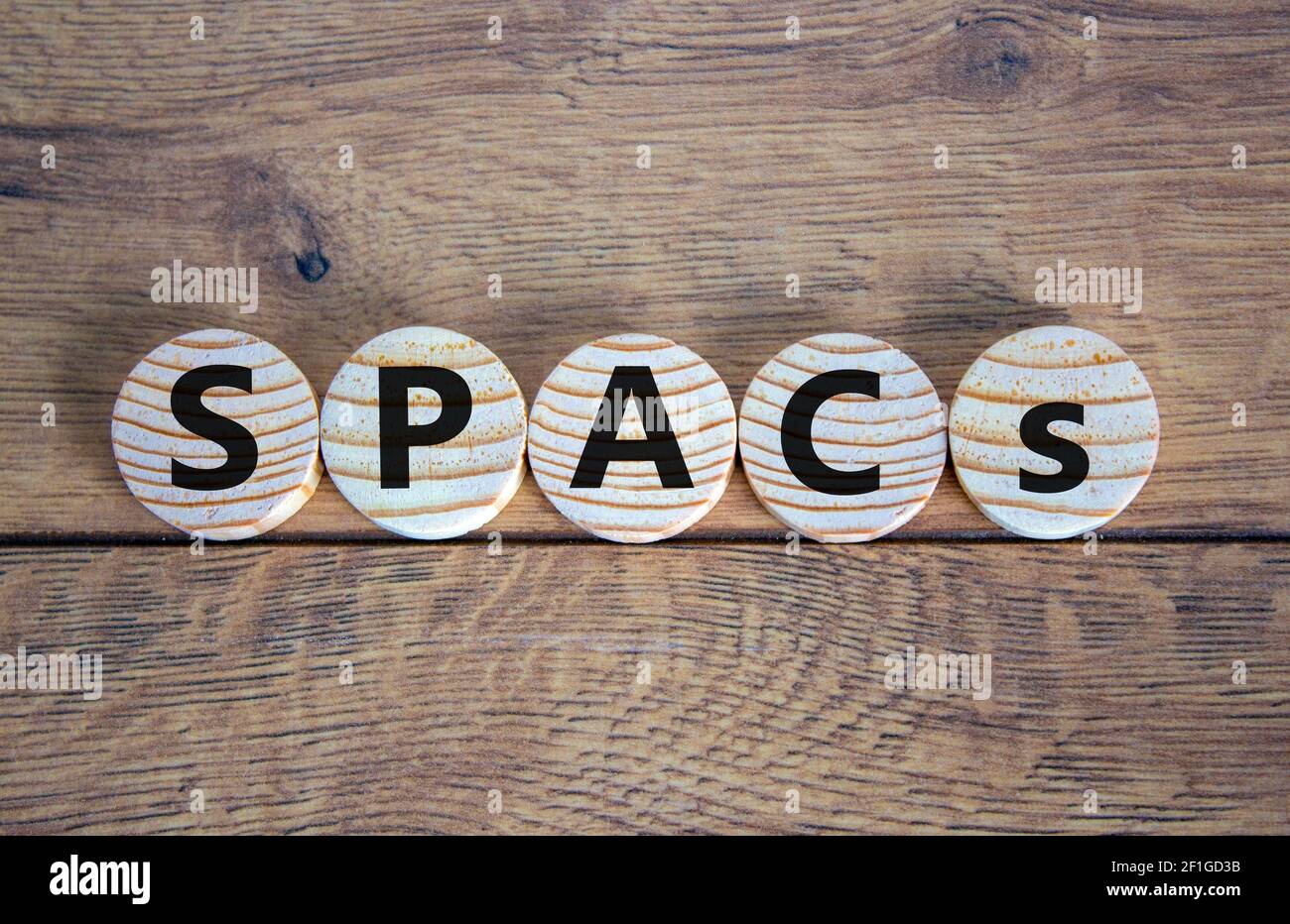 SPACs Symbol. Wooden Circles With Words 'SPACs, Special Purpose ...