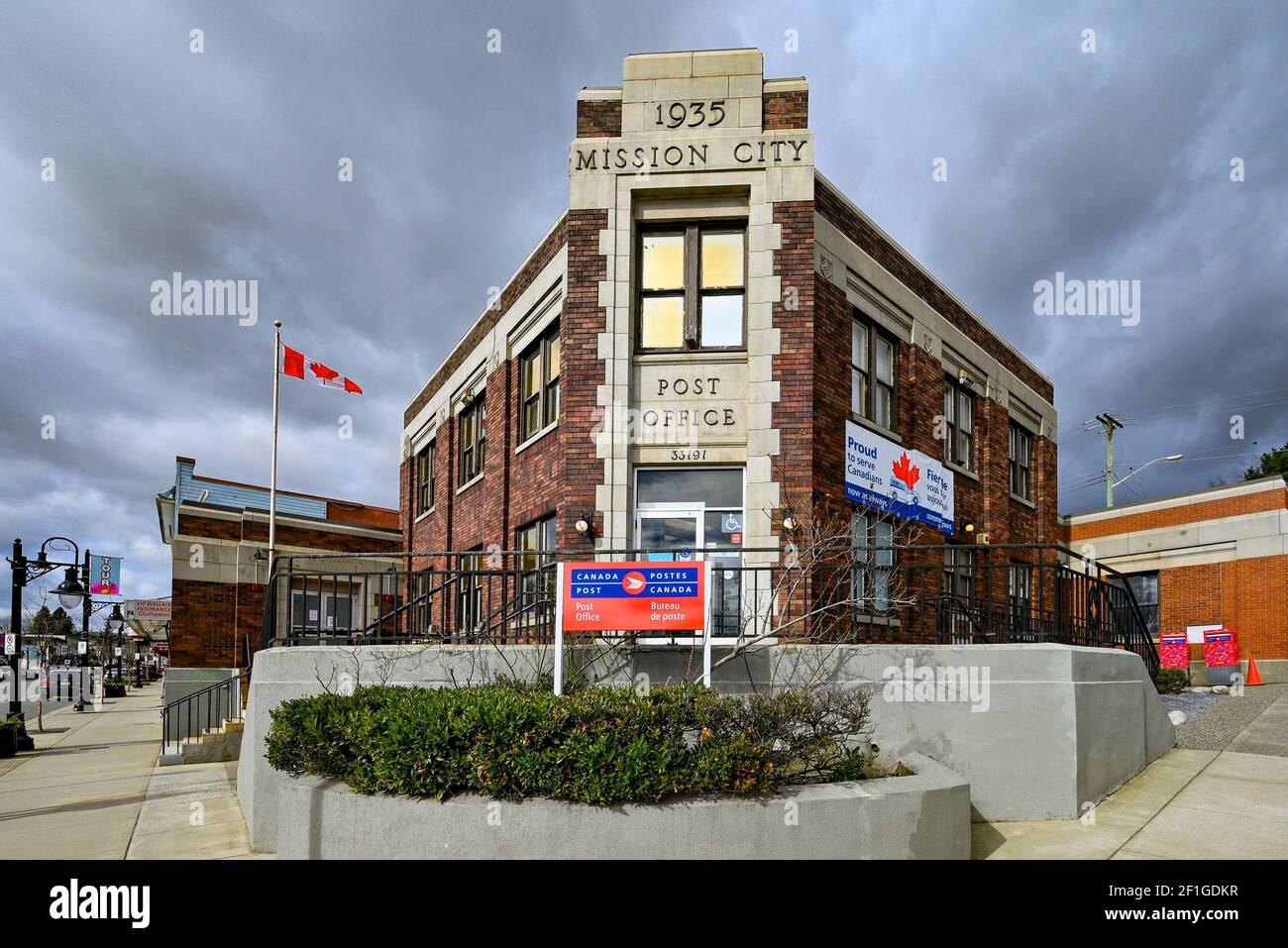1935 Mission City, Heritage Post Office building, Mission, British Columbia, Canada Stock Photo