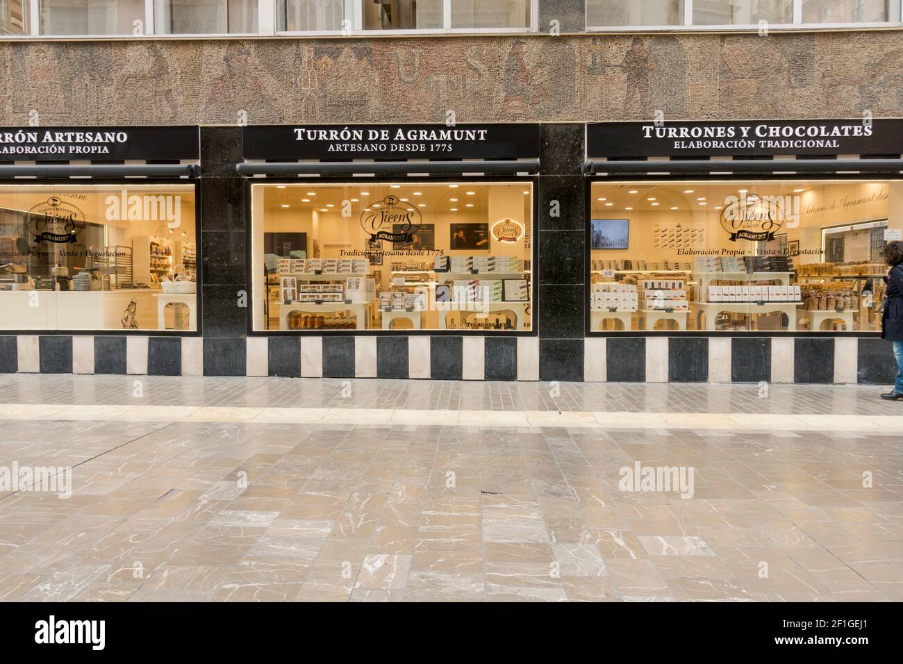 Chocolate and Traditional spanish Turron shop, store in Malaga, Andalucia, Spain. Stock Photo