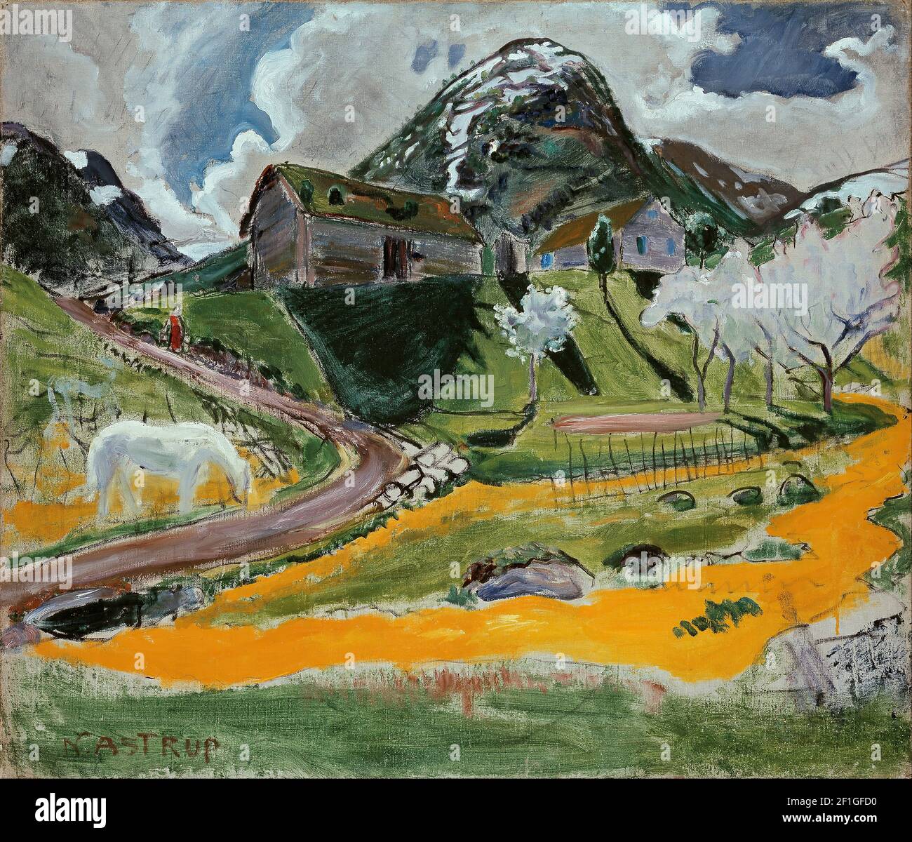 Nikolai Astrup - The white Horse in Spring Stock Photo