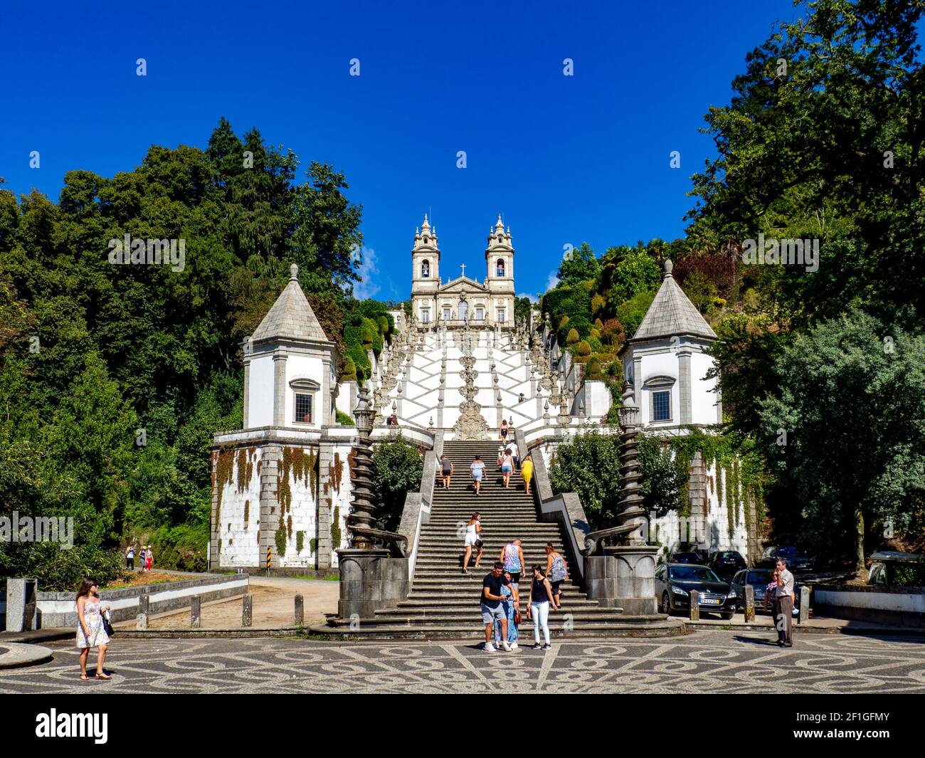 Braga, Portugal ; August 2020 : The Bom Jesus do Monte sanctuary is located in the city of Braga, Portugal. It is one of the emblematic places of Port Stock Photo