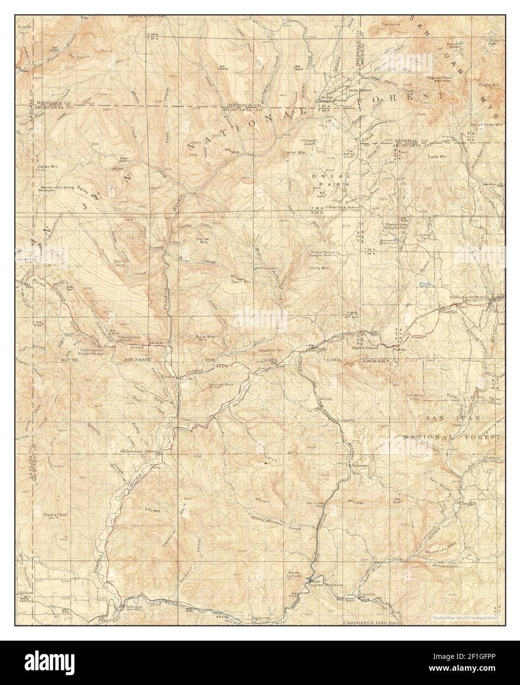 Pagosa Springs, Colorado, map 1927, 1125000, United States of America