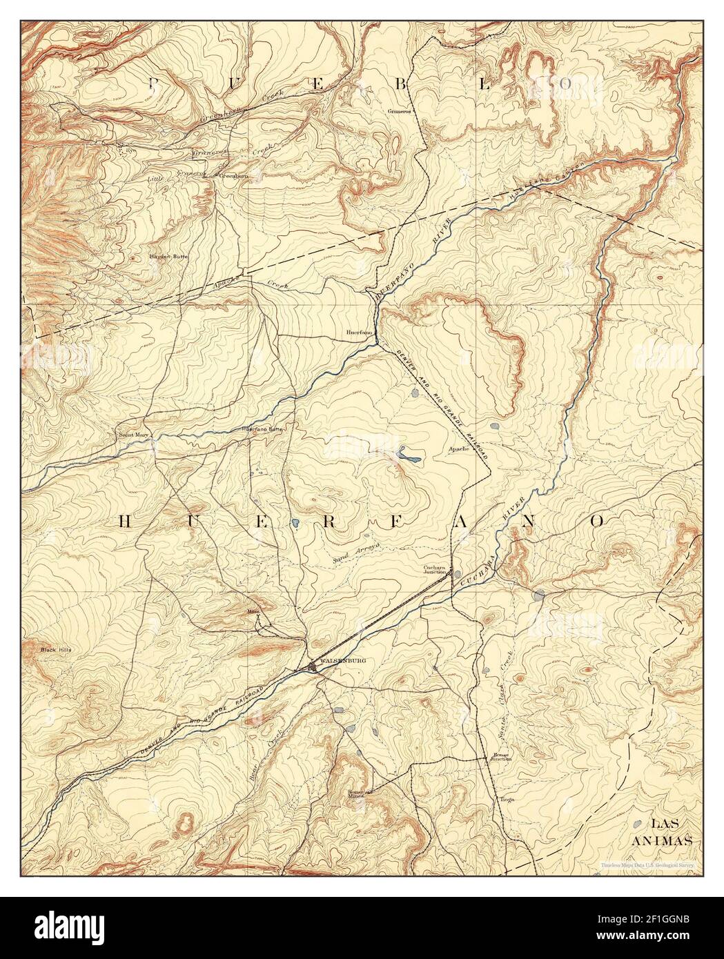 Walsenburg, Colorado, map 1894, 1:125000, United States of America by Timeless Maps, data U.S. Geological Survey Stock Photo