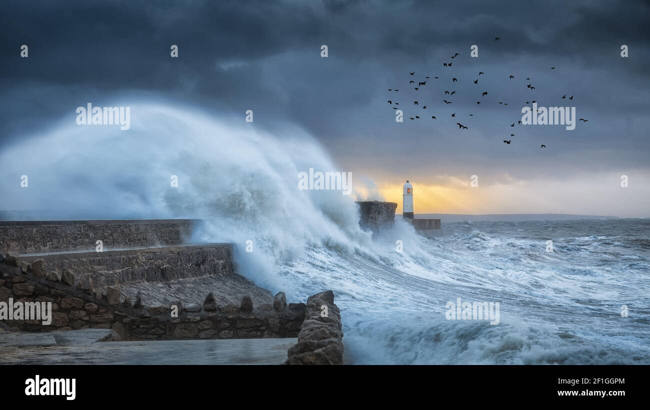 Crashing waves at Porthcawl Stock Photo