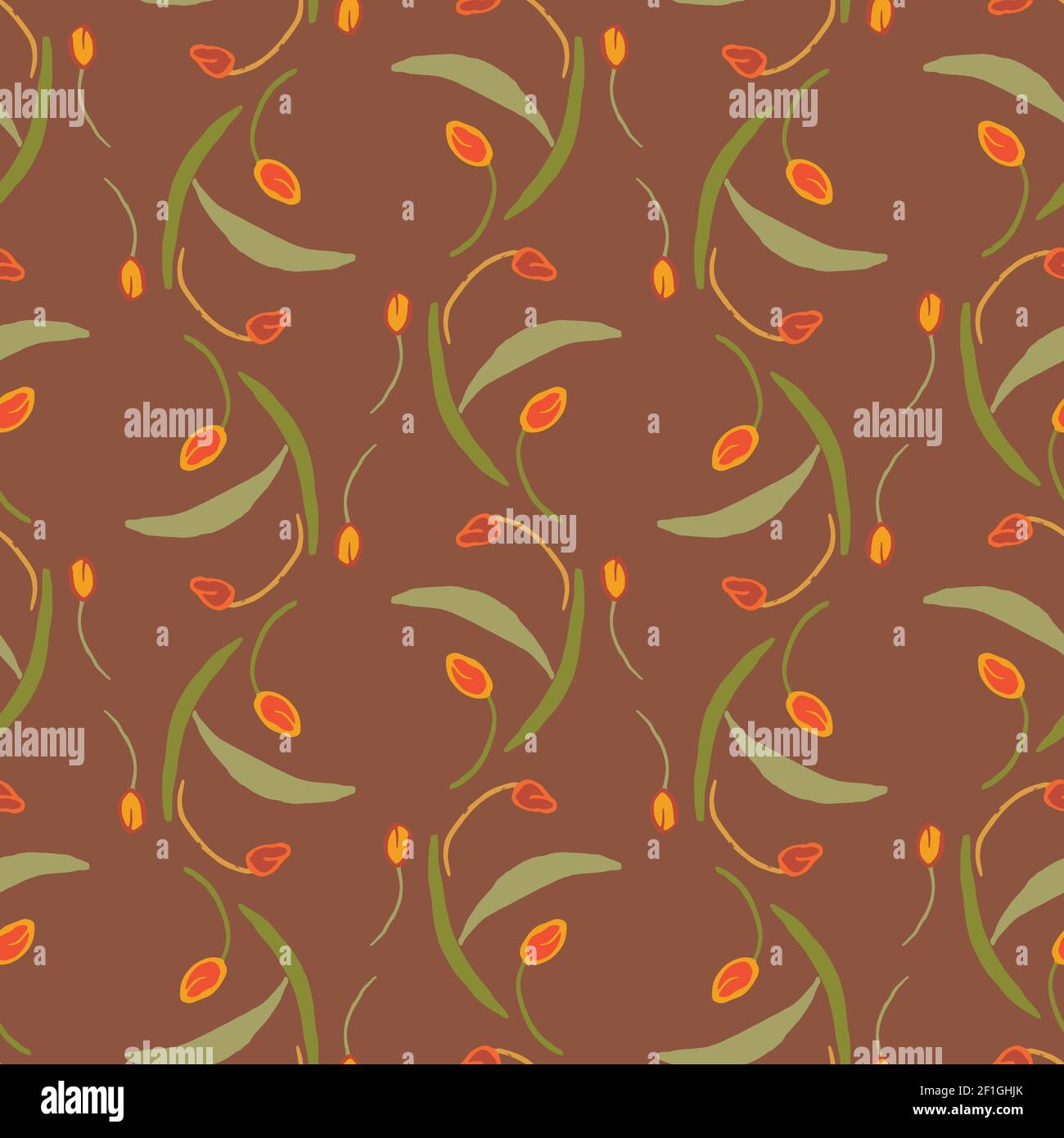 tulip flowers seamless vector pattern in warm colors Stock Vector