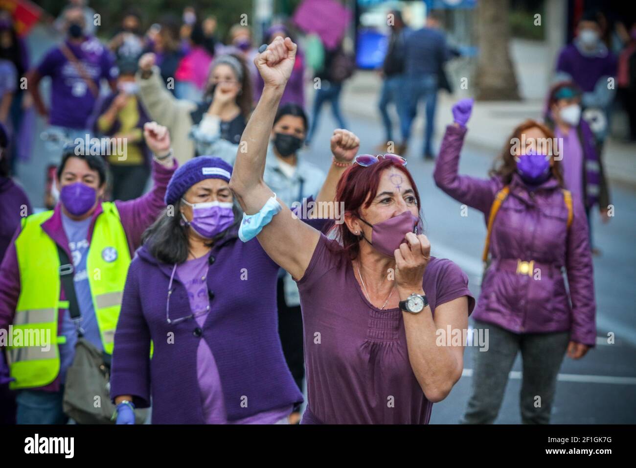 Malaga, Spain. March 8, 2021: 8 March 2021 (Malaga) The platform 8 March Malaga calls for a concentration, feminist dance and manifesto reading. More than a hundred women participate in a performance on the occasion of Women's Day Credit: Lorenzo Carnero/ZUMA Wire/Alamy Live News Stock Photo