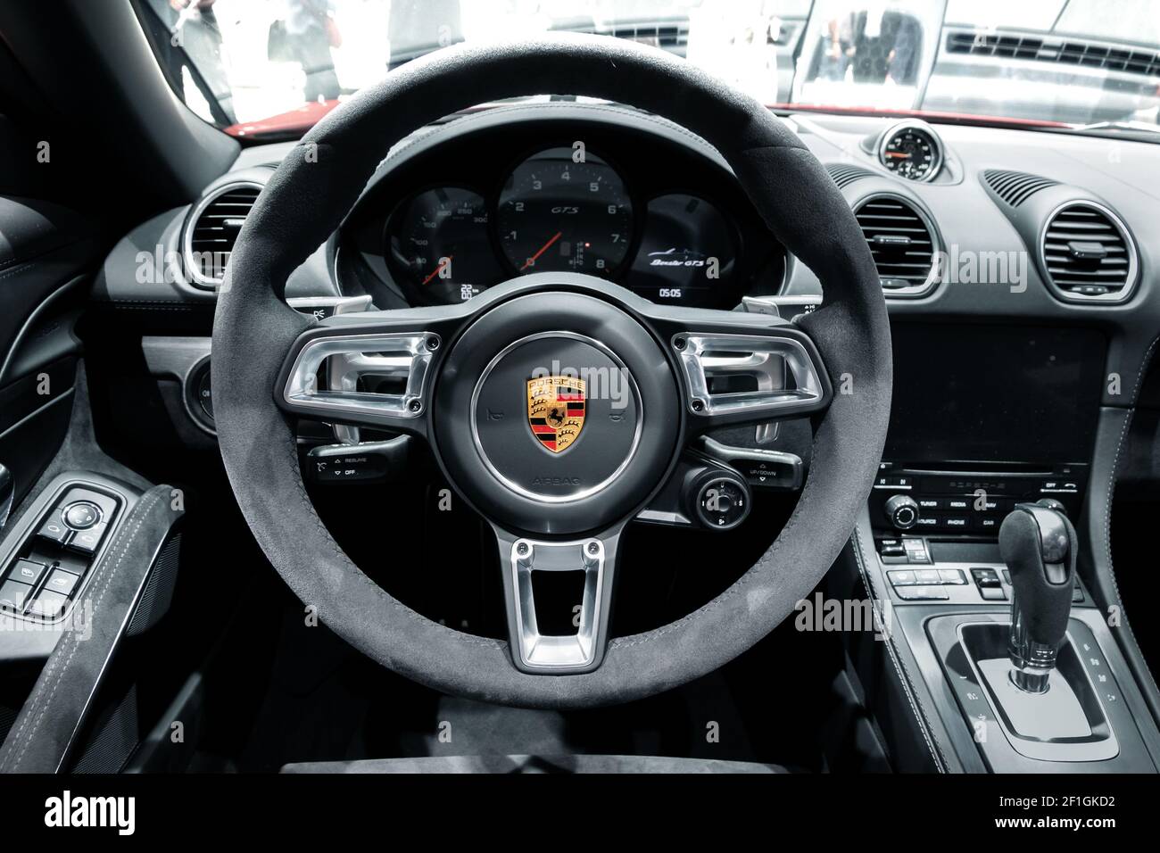 Interior view of the Porsche 718 Boxster GTS sports car at the Paris Motor  Show. France - October 3, 2018 Stock Photo - Alamy
