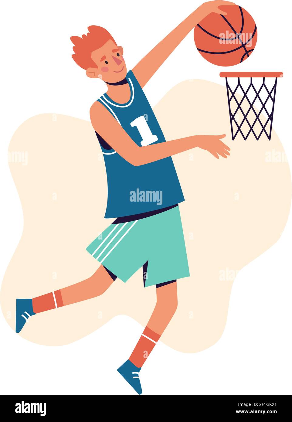 A man throws a basketball into the basket. Flat design concept with
