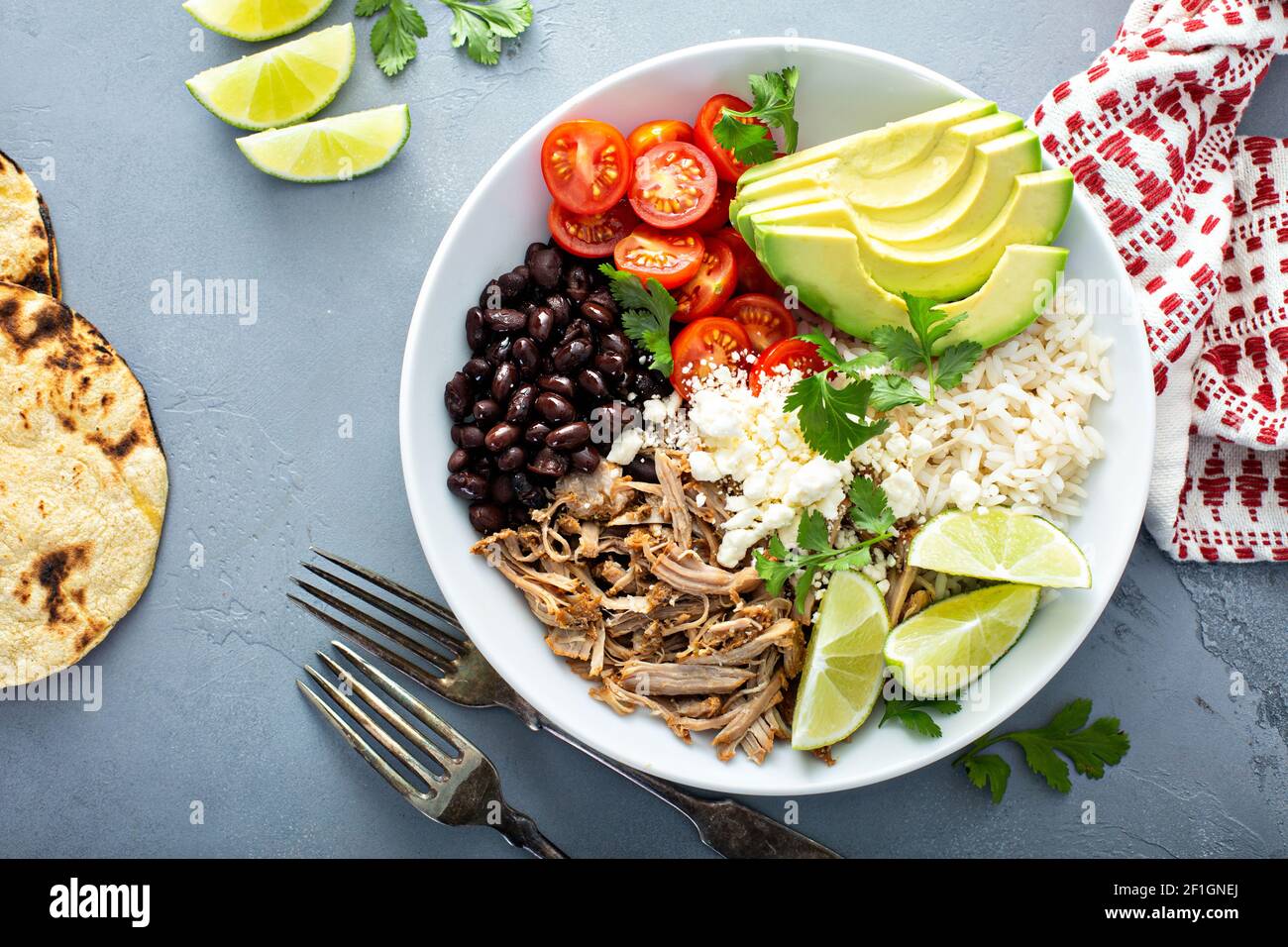 Pork carnitas bowl or burrito bowl Stock Photo Alamy
