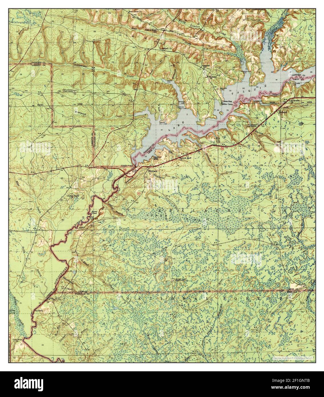 Lake Talquin, Florida, map 1943, 1:62500, United States of America by Timeless Maps, data U.S. Geological Survey Stock Photo