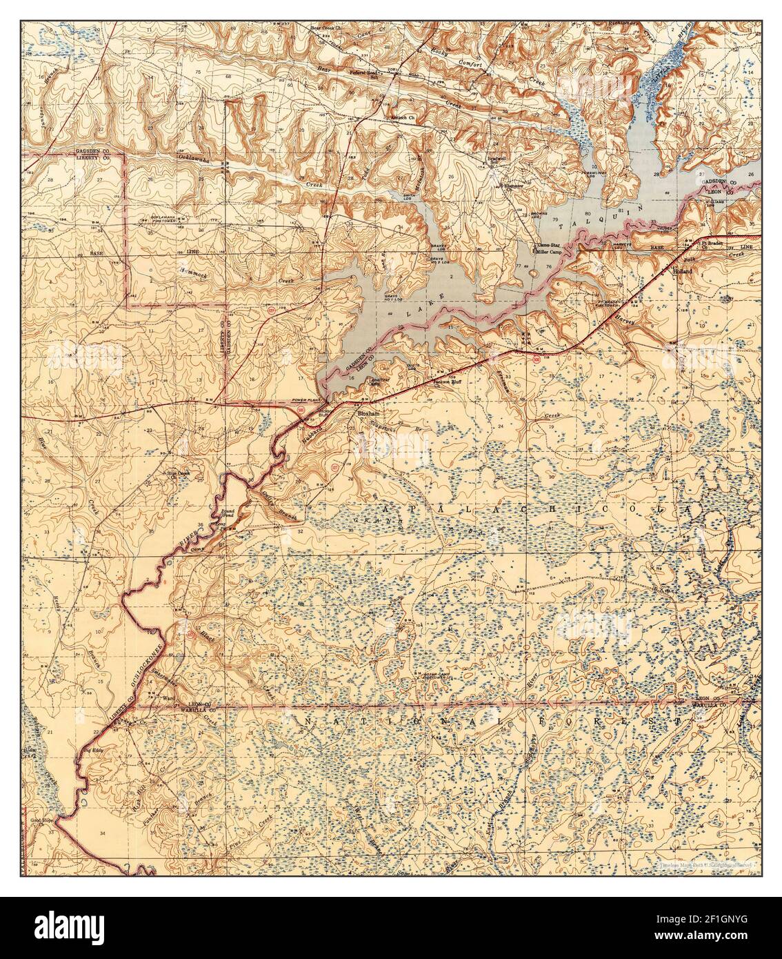 Lake Talquin, Florida, map 1943, 1:62500, United States of America by Timeless Maps, data U.S. Geological Survey Stock Photo