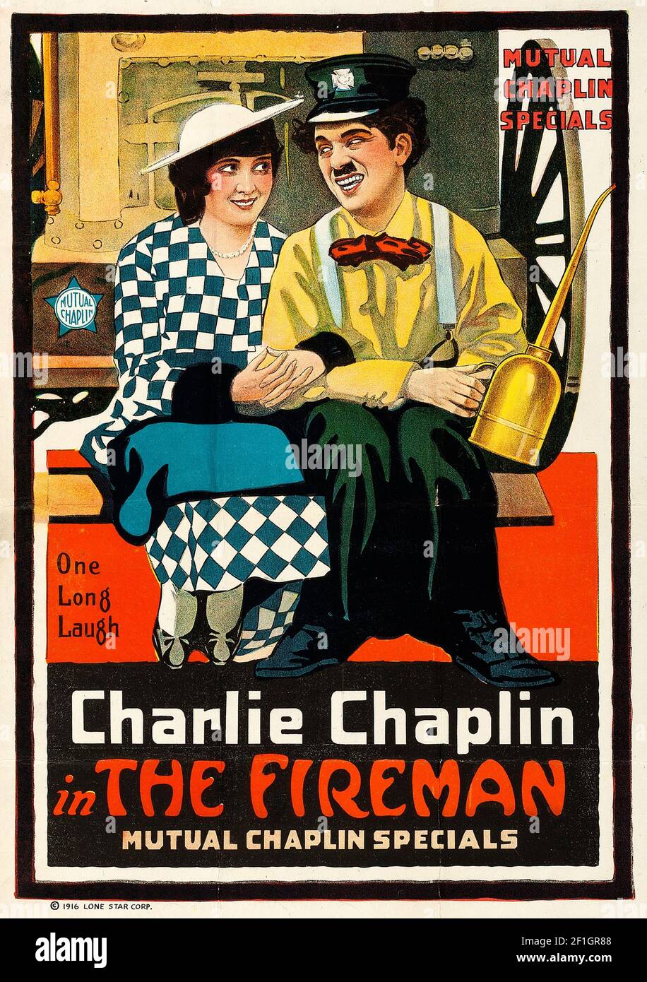 The Fireman – by the Mutual Film Corporation in 1916 – it starred Chaplin as the fireman and Edna Purviance as the daughter to Lloyd Bacon. Stock Photo