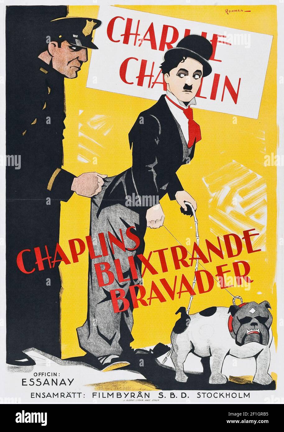 Charlie Chaplin Blixtrande bravader (The Tramp) svensk / swedish movie poster 1915 Stock Photo