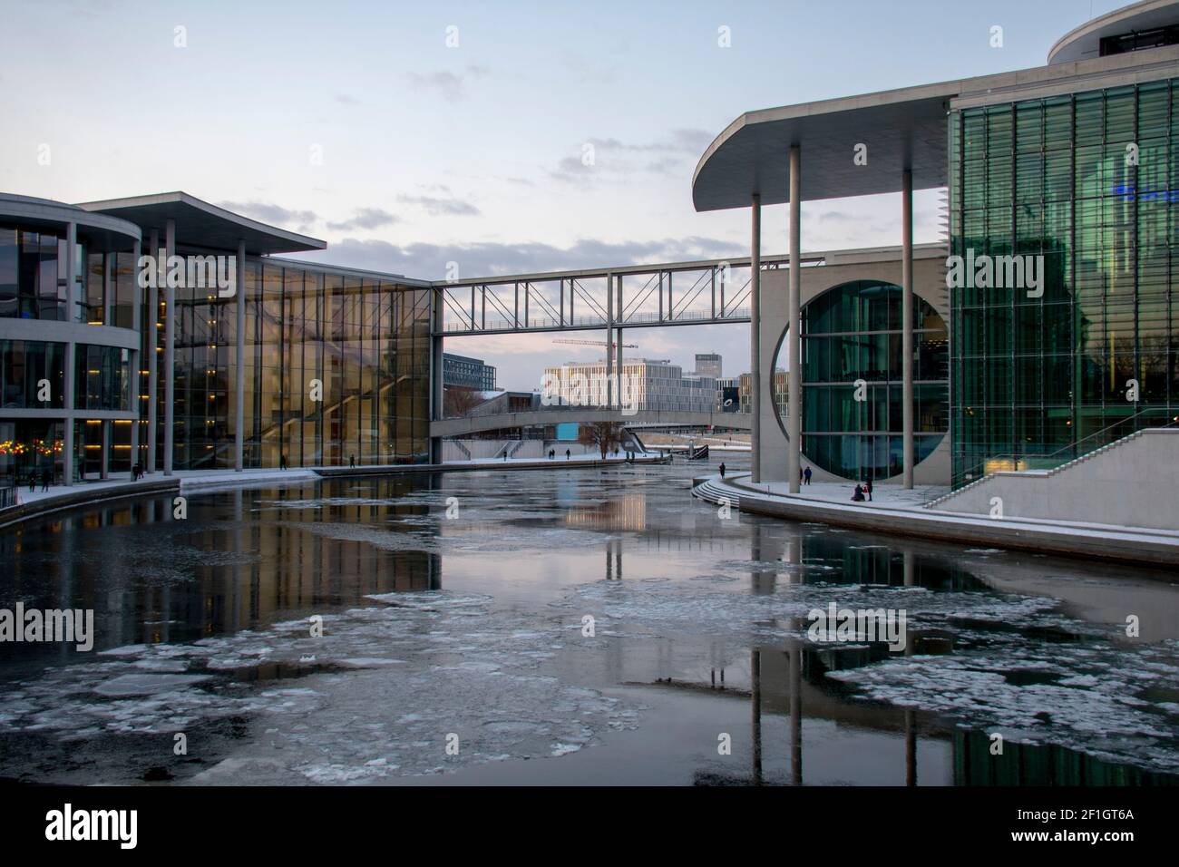 Ice floating in the Spree Library of the German Bundestag in Berlin Stock Photo