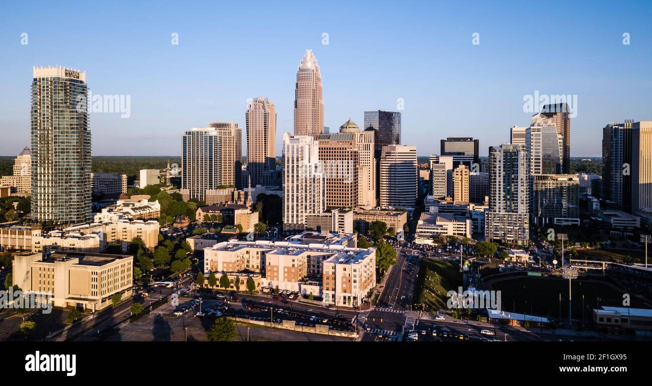 Aerial View of the Downtown City Skyline of Charlotte North Carolina