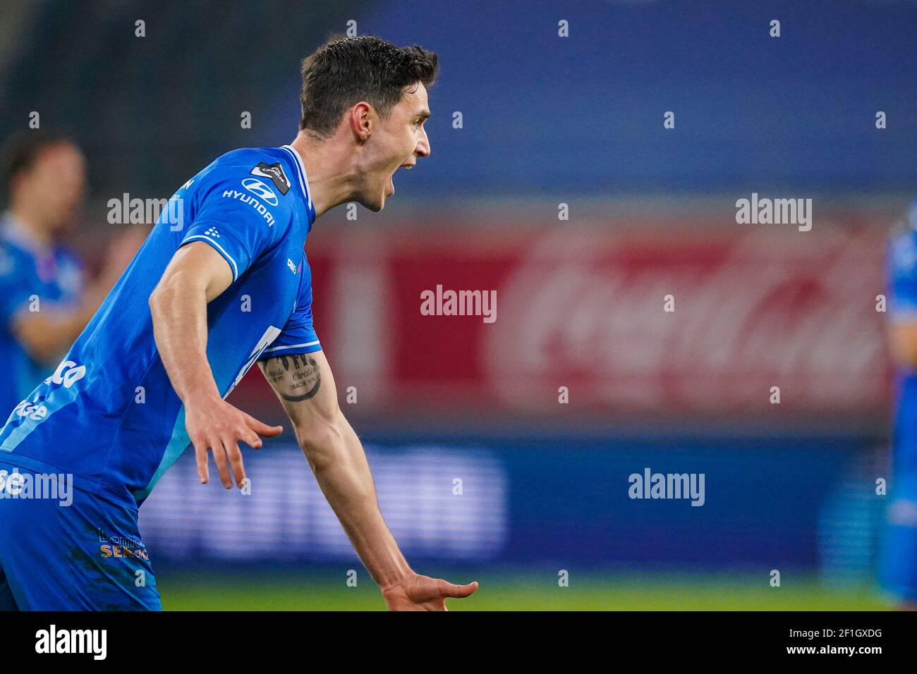 Gent Belgium March 8 Goal By Roman Yaremchuk Of Kaa Gent During The Jupiler Pro League Match Between Kaa Gent And Kv Oostende At Ghelamco Arena On Stock Photo Alamy