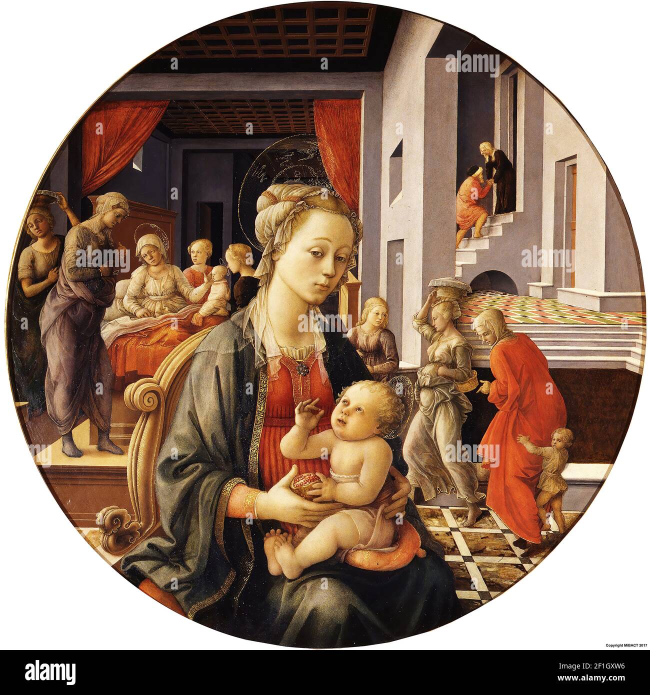 Filippo Lippi - Madonna with the Child and Scenes from the Life of St Anne Stock Photo