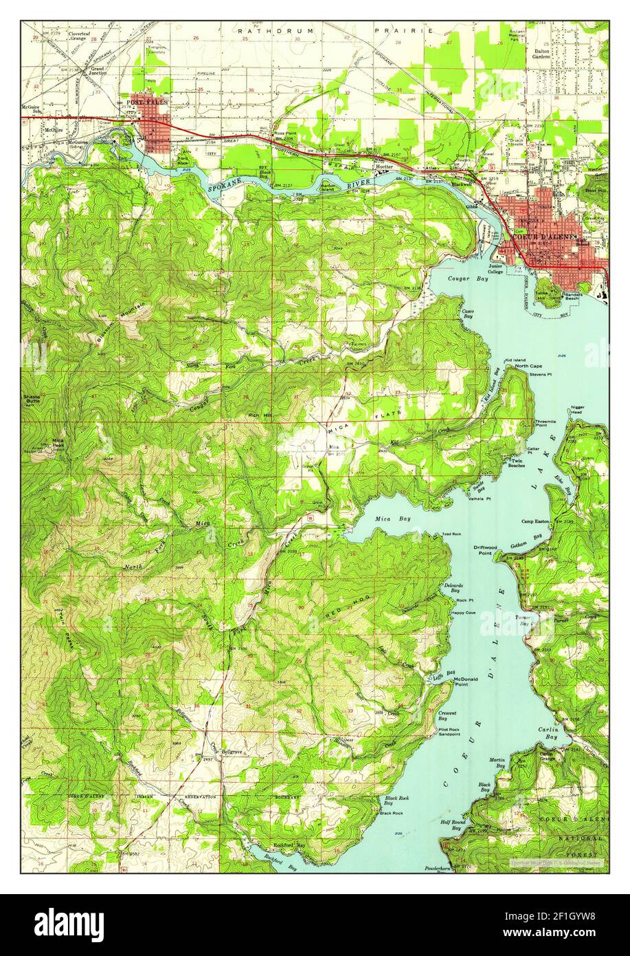 Coeur DAlene, Idaho, map 1957, 1:62500, United States of America by Timeless Maps, data U.S. Geological Survey Stock Photo