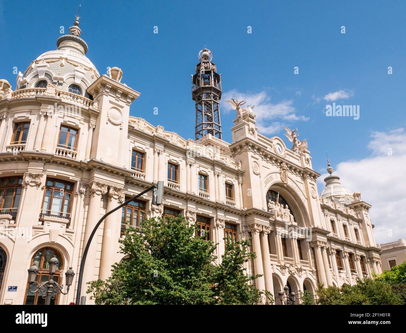 Tracking shot on the post office building in Valencia, Spain Stock Photo