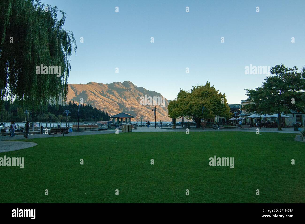 Central Queenstown Harbour View Walk and Cecil Peak view, South Island New Zealand Stock Photo