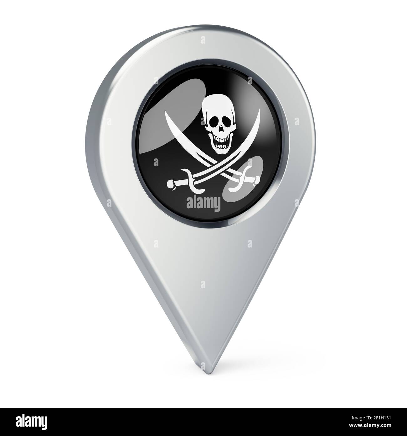 Map pointer with piracy flag, 3D rendering isolated on white background ...