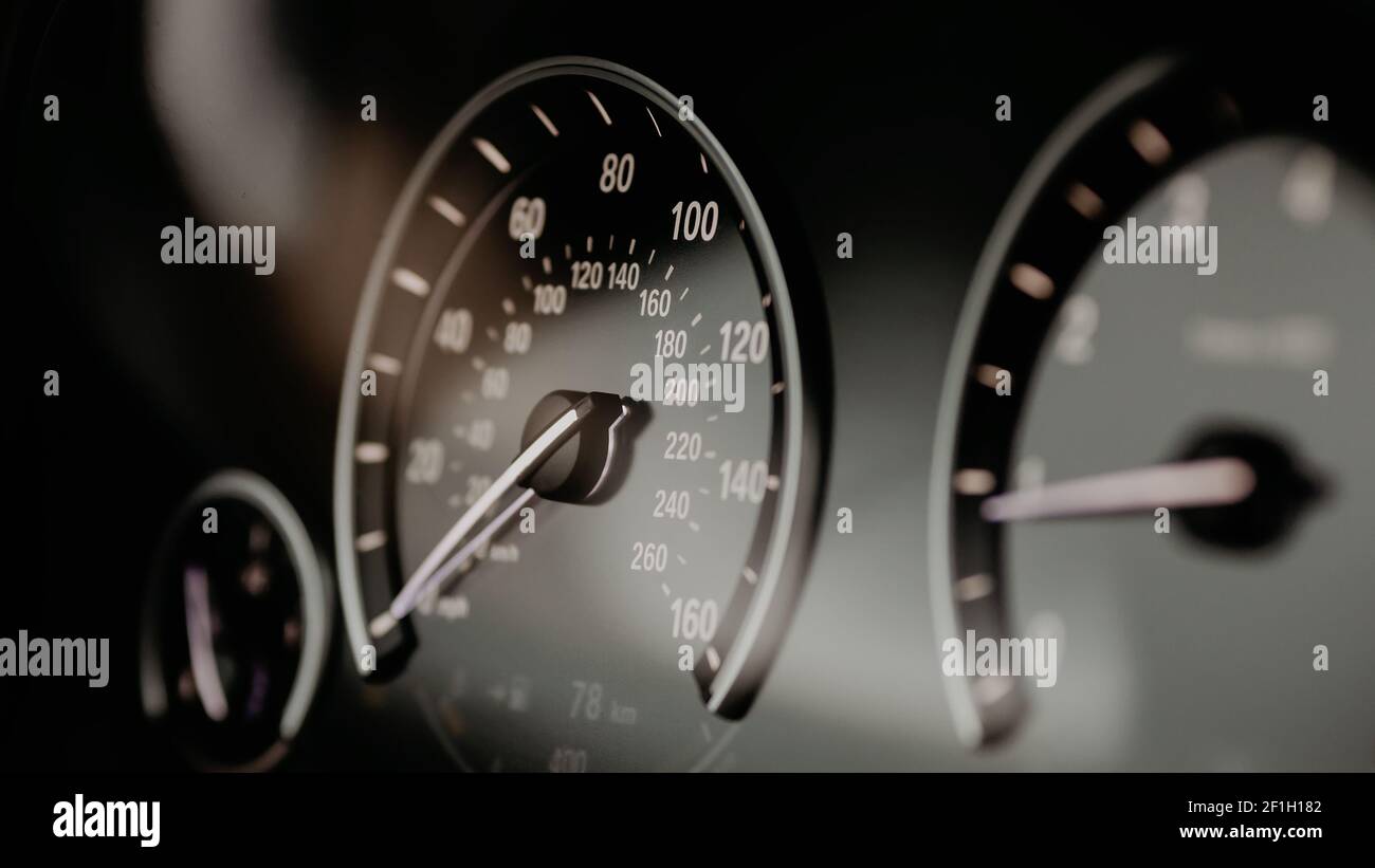 Modern car miles Speedometer close up Stock Photo Alamy