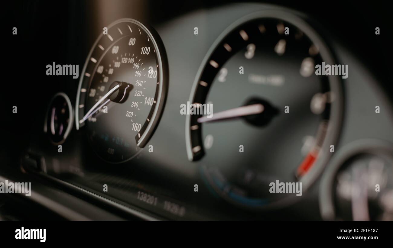 Modern car miles Speedometer close up Stock Photo Alamy