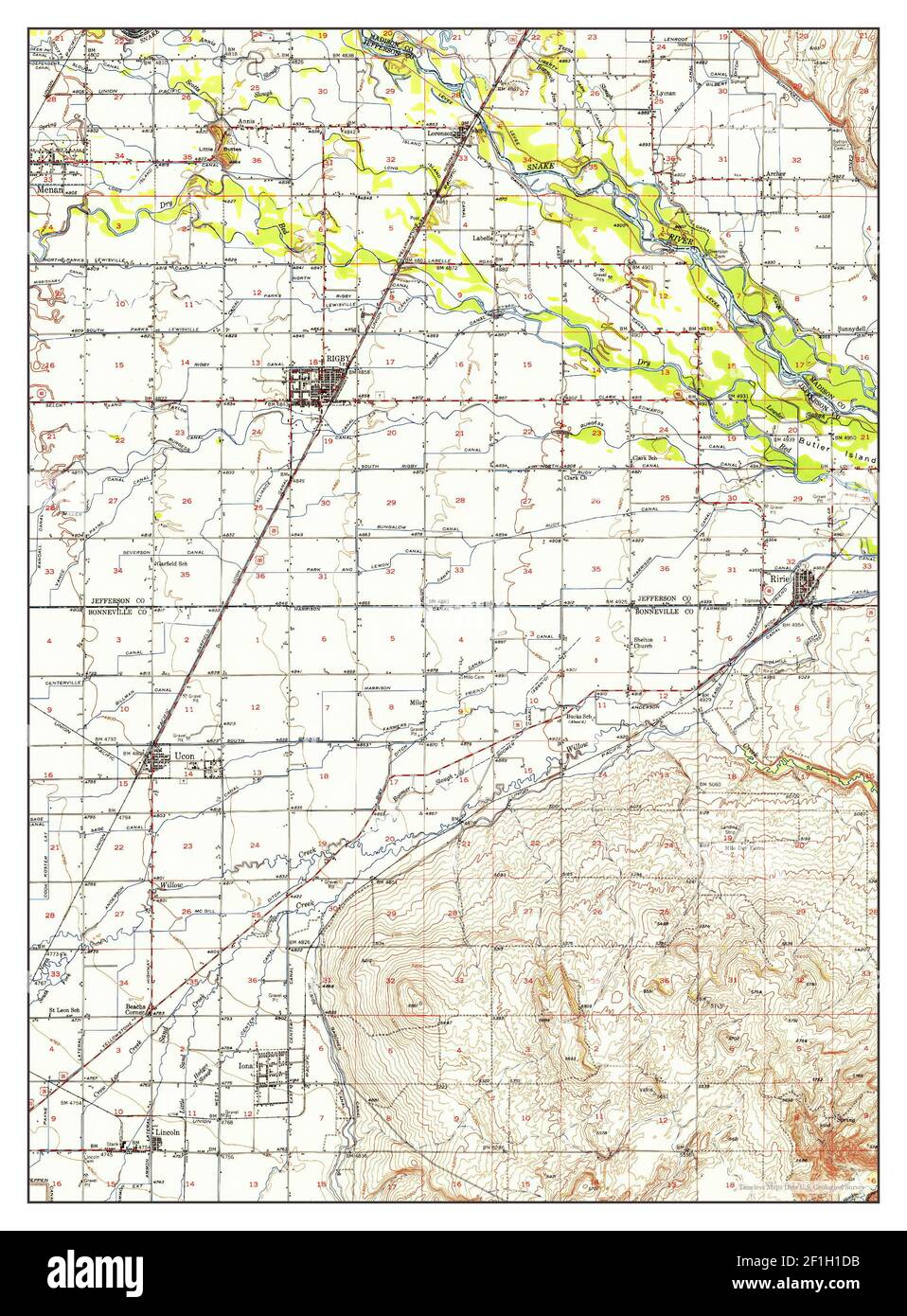 Rigby, Idaho, map 1950, 1:62500, United States of America by Timeless Maps, data U.S. Geological Survey Stock Photo