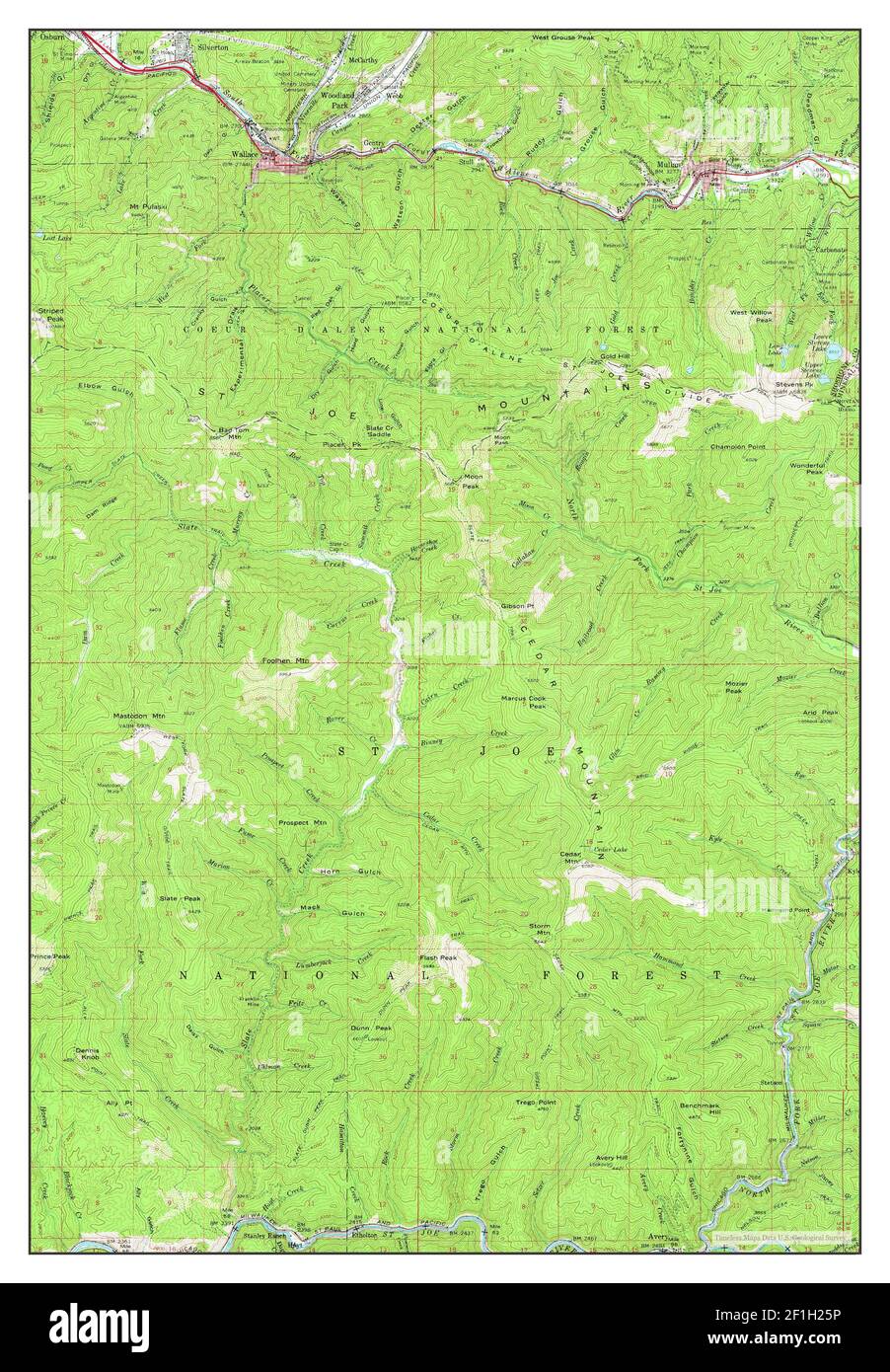 Wallace, Idaho, map 1957, 1:62500, United States of America by Timeless Maps, data U.S. Geological Survey Stock Photo