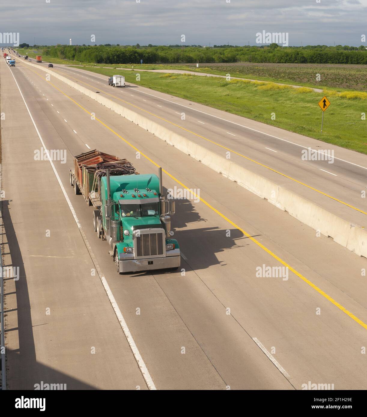 Teal Semi Truck Trailer Rig Hauls Freight on Divided Highway Stock ...